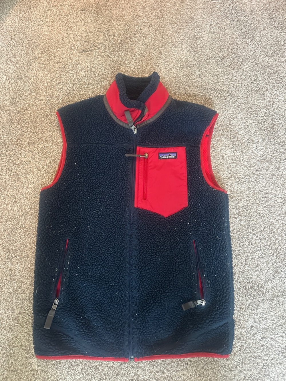 Patagonia Navy and Red Sherpa Fleece Vest
